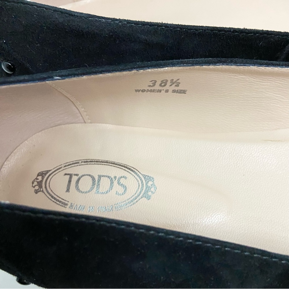 Tod’s Suede Studded Flats Gomma 22B Gommini Verniciati Black EUR 38.5 Women’s - Picture 12 of 14